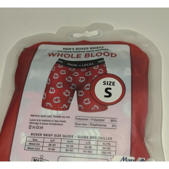 Whole Blood Boxer Briefs Main and Local Brand in Volunteer Blood Bag Small NWT - Picture 2 of 2